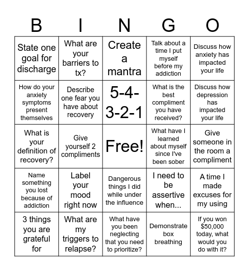 SA/MH/SS Bingo Card