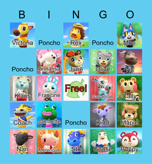 Animal Crossing Bingo Card