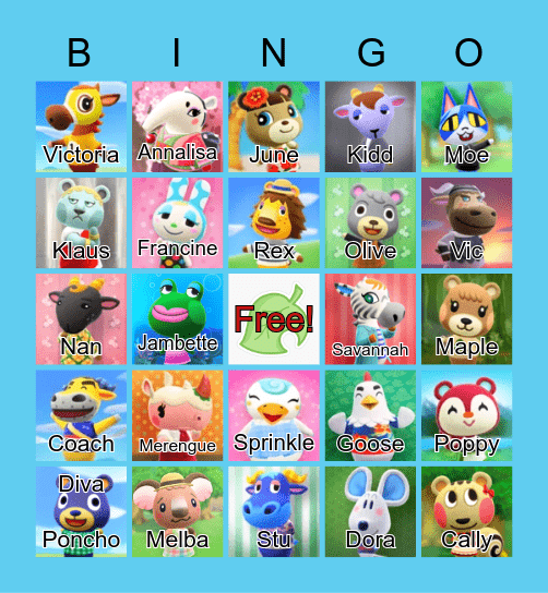 Animal Crossing Bingo Card