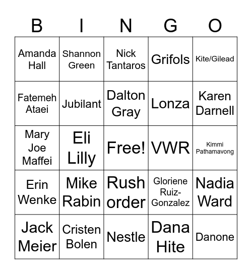 Order Fulfilment BINGO Card