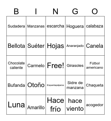 Fall words Bingo Card