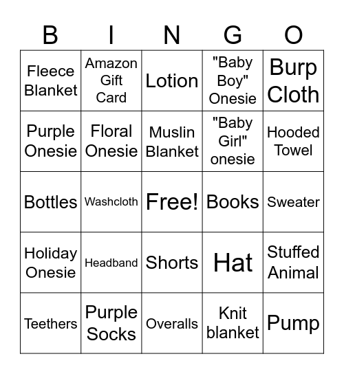 Baby Bingo Card