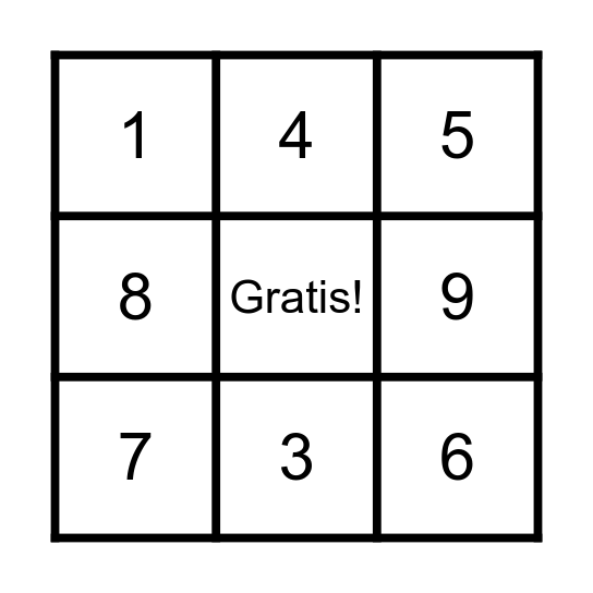 Numeros 1-10 Bingo Card