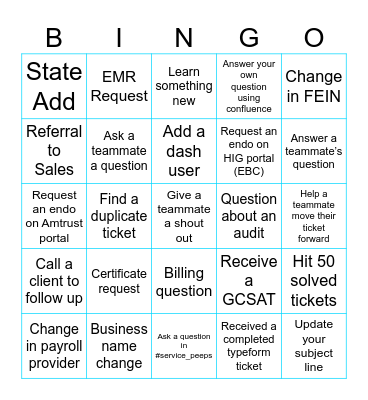 Customer Service Week Bingo Card