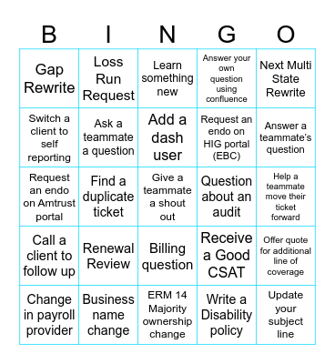 Customer Service Week Bingo Card