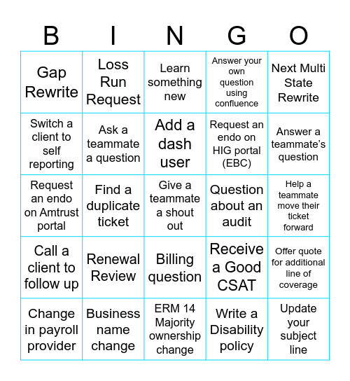 Customer Service Week Bingo Card