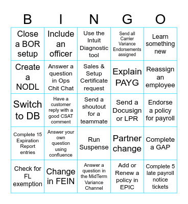 Customer Service Week Bingo Card