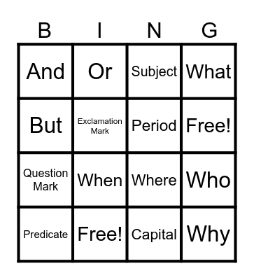 Conjunction and Complete Sentences! Bingo Card