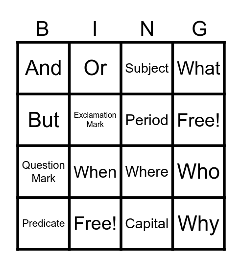 Conjunction and Complete Sentences! Bingo Card