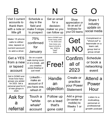 Finish 2023 Strong and Getting Set Up For Success in 2024 Bingo Card