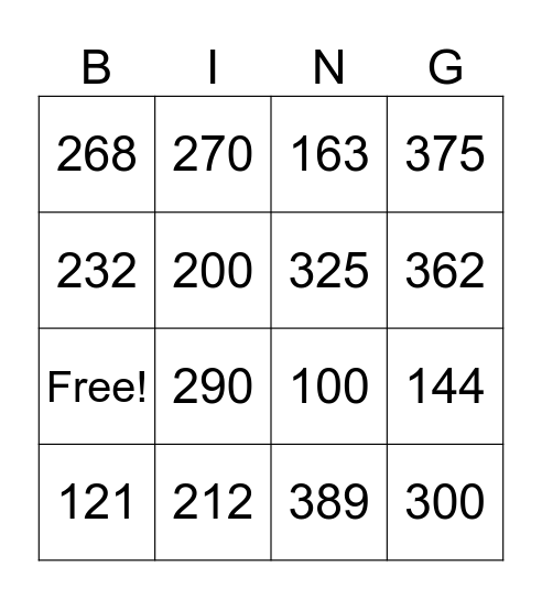 Números 100- 300 Bingo Card