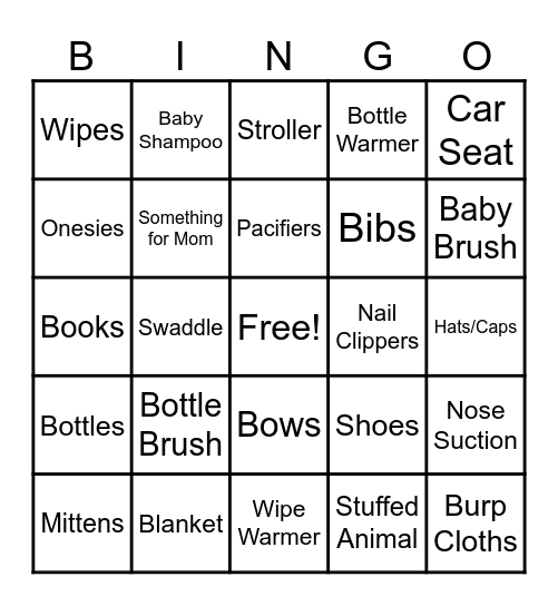 Baby Shower Gift Bingo Card