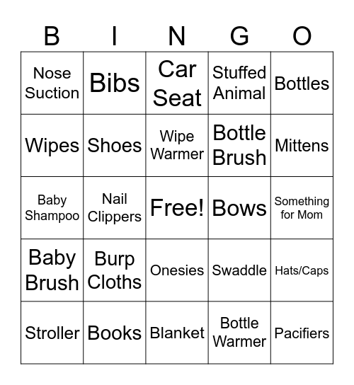 Baby Shower Gift Bingo Card