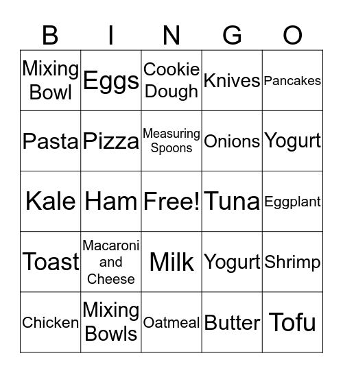 Foods and Utensils Bingo Card