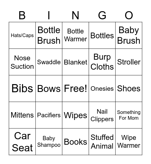 Baby Shower Bingo Card