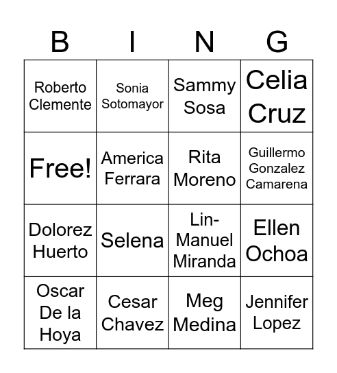 Hispanic Heritage Month Bingo Card