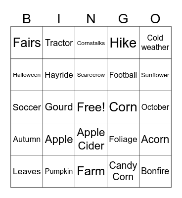 Tobin Fall BINGO Card