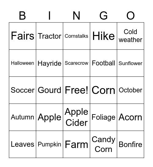 Tobin Fall BINGO Card