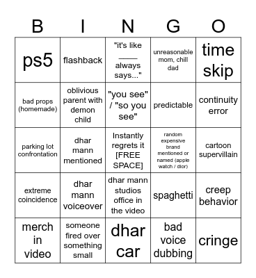 Dhar Mann Bingo shmeed Bingo Card