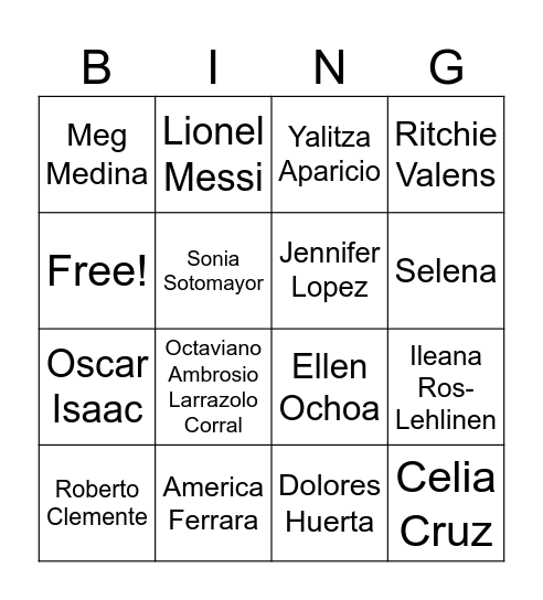 Hispanic Heritage Month Bingo Card