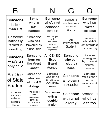 CS+SG Human Bingo: Find... Bingo Card