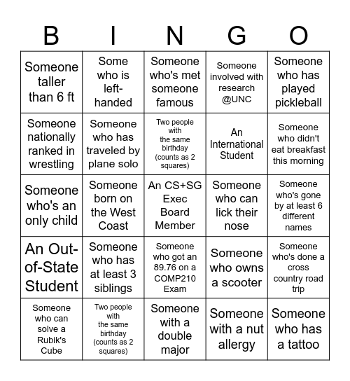 CS+SG Human Bingo: Find... Bingo Card