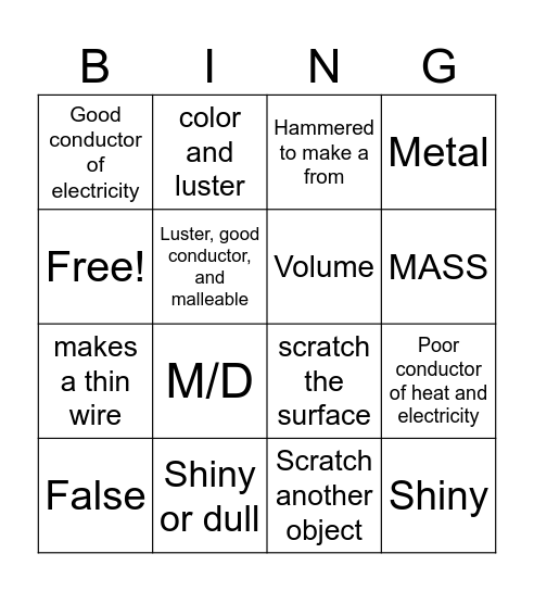 Unit 2 science review Bingo Card