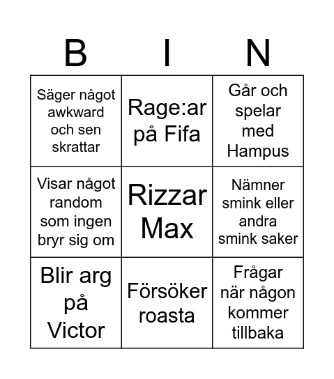 Oliver bingo Card