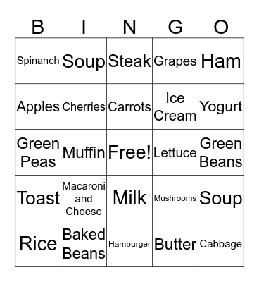 Foods and Utensils Bingo Card