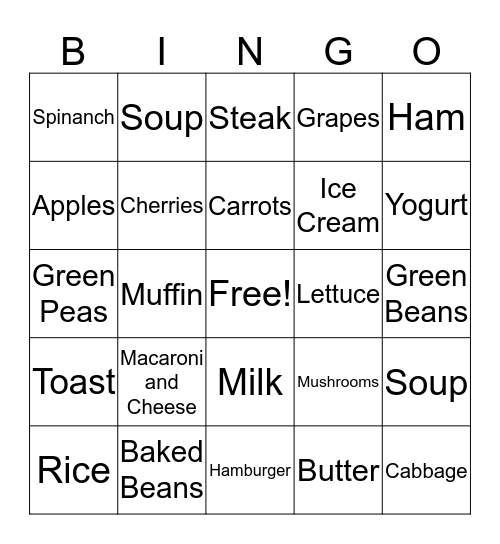 Foods and Utensils Bingo Card