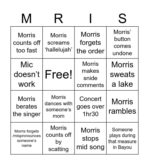 DJE Concert Bingo Card