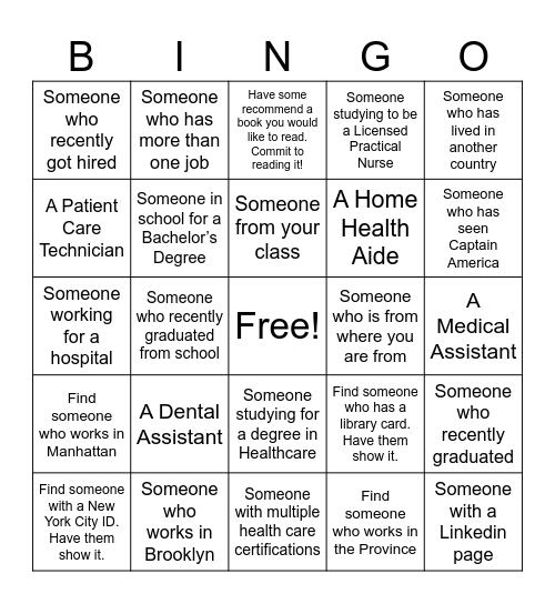 Healthcare Human Bingo Card