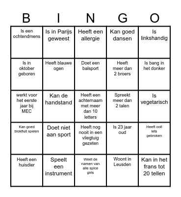 Kennismakingsbingo Card