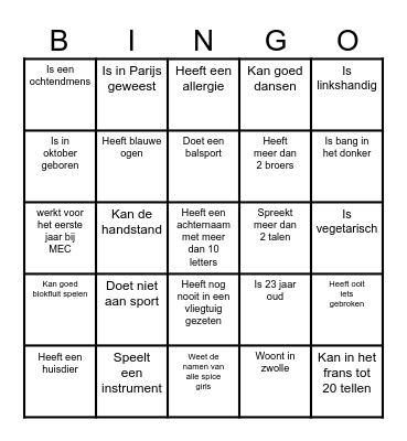 Kennismakingsbingo Card