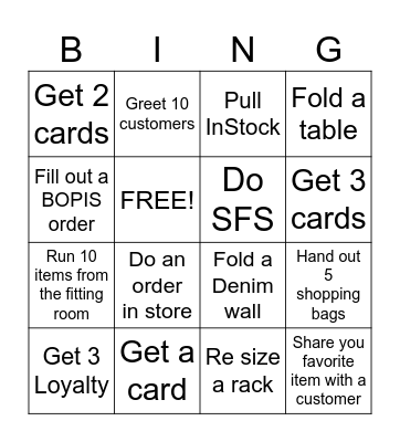 Old Navy Bingo! Bingo Card