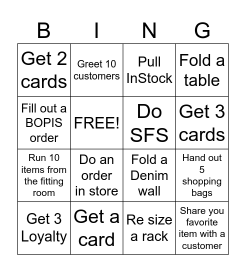 Old Navy Bingo! Bingo Card
