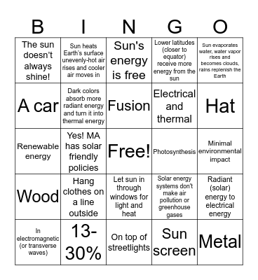 Solar Bingo Card