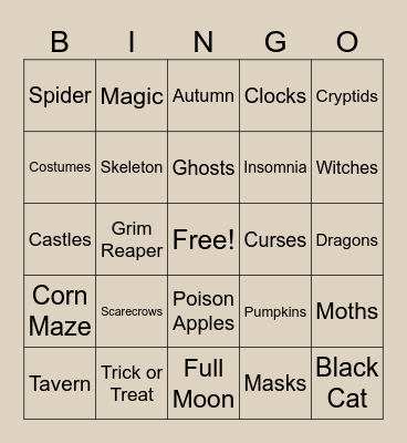 Haunted Tavern Event Bingo Card