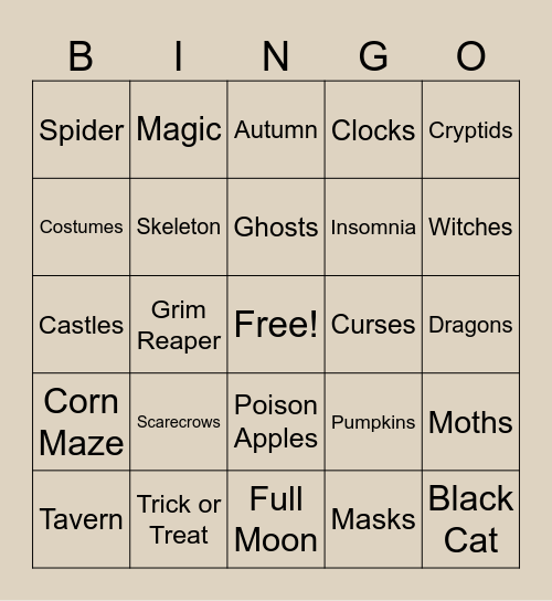 Haunted Tavern Event Bingo Card