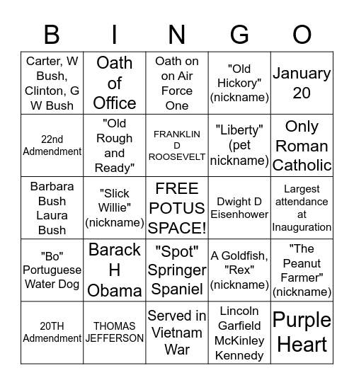 PRESIDENTIAL BINGO Card