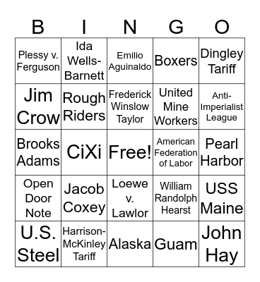 Test Review!  Bingo Card