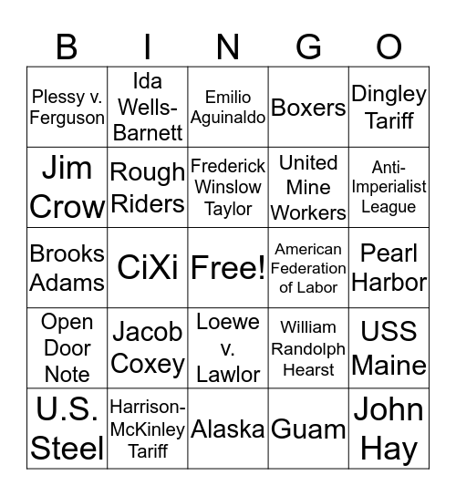 Test Review!  Bingo Card