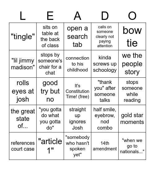 Peck Bingo Card