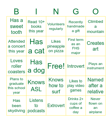 Get to Know You Bingo Card