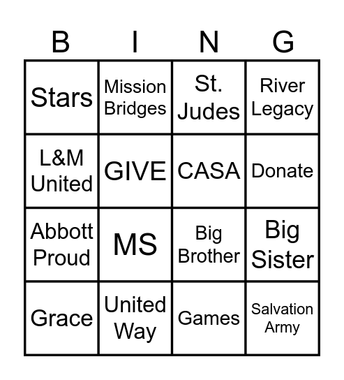 Abbott Employee Giving Campaign Bingo Card