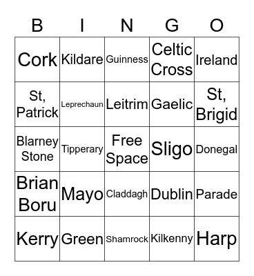St. Patrick's Day Bingo Card