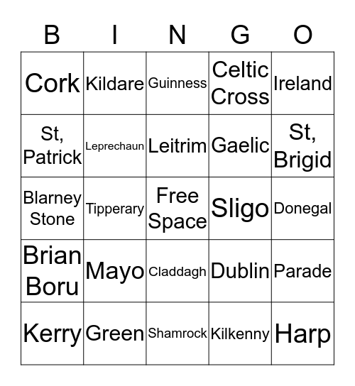 St. Patrick's Day Bingo Card