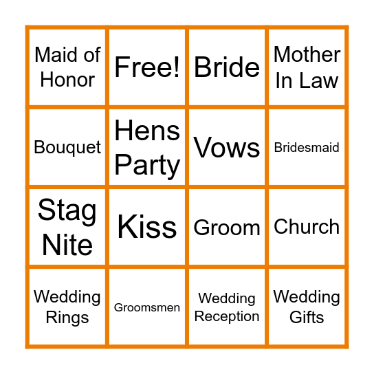 We're Getting Hitched! Bingo Card