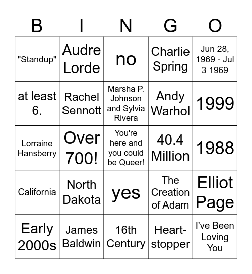 LGBTQ+ History Bingo Card