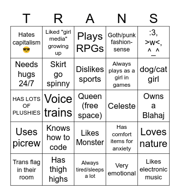 The girls Bingo Card